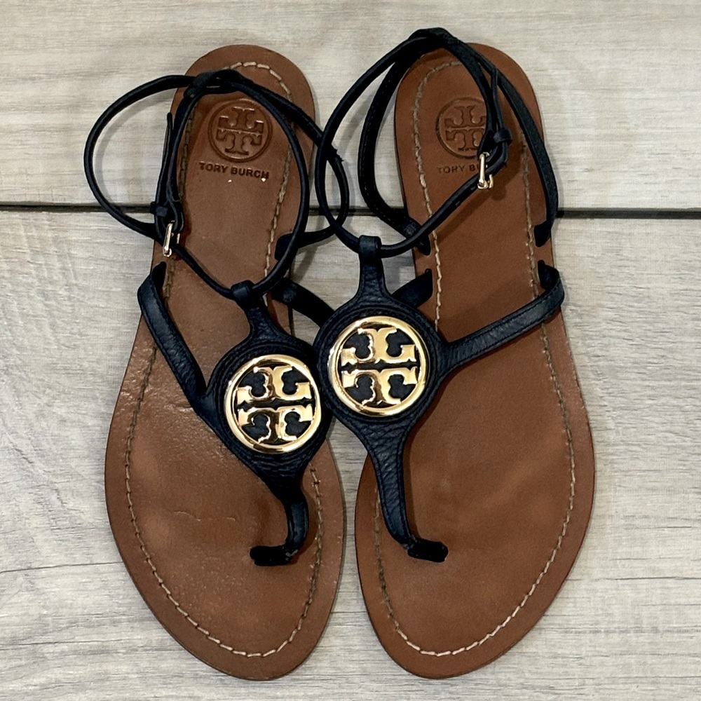 Tory Burch Navy Blue Leather Sandals